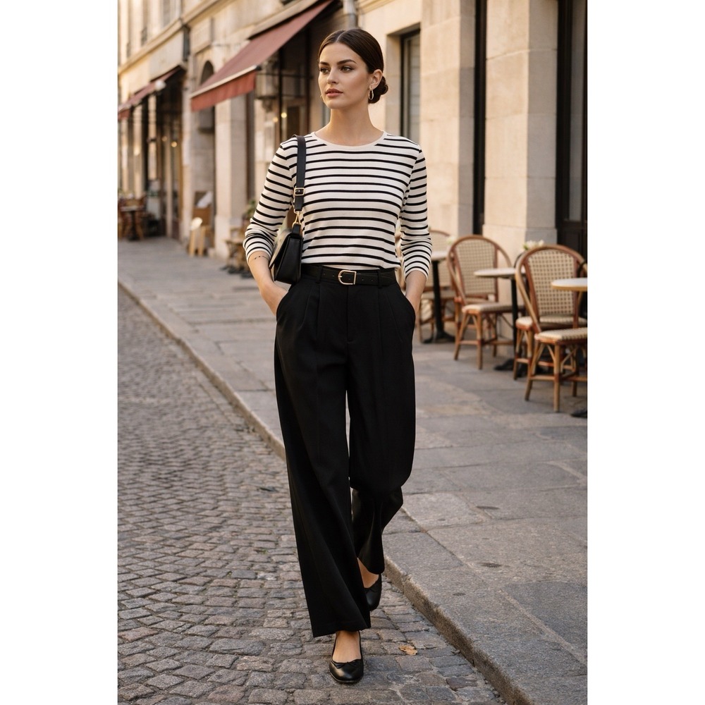 Lulus Pants L Black Straight Leg Pleated Minimalist Clean Girl Work Quiet Luxury